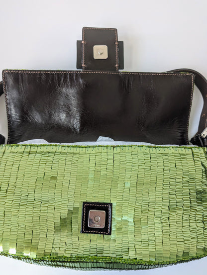 Pre-Owned Fendi Vintage green sequin baguette
