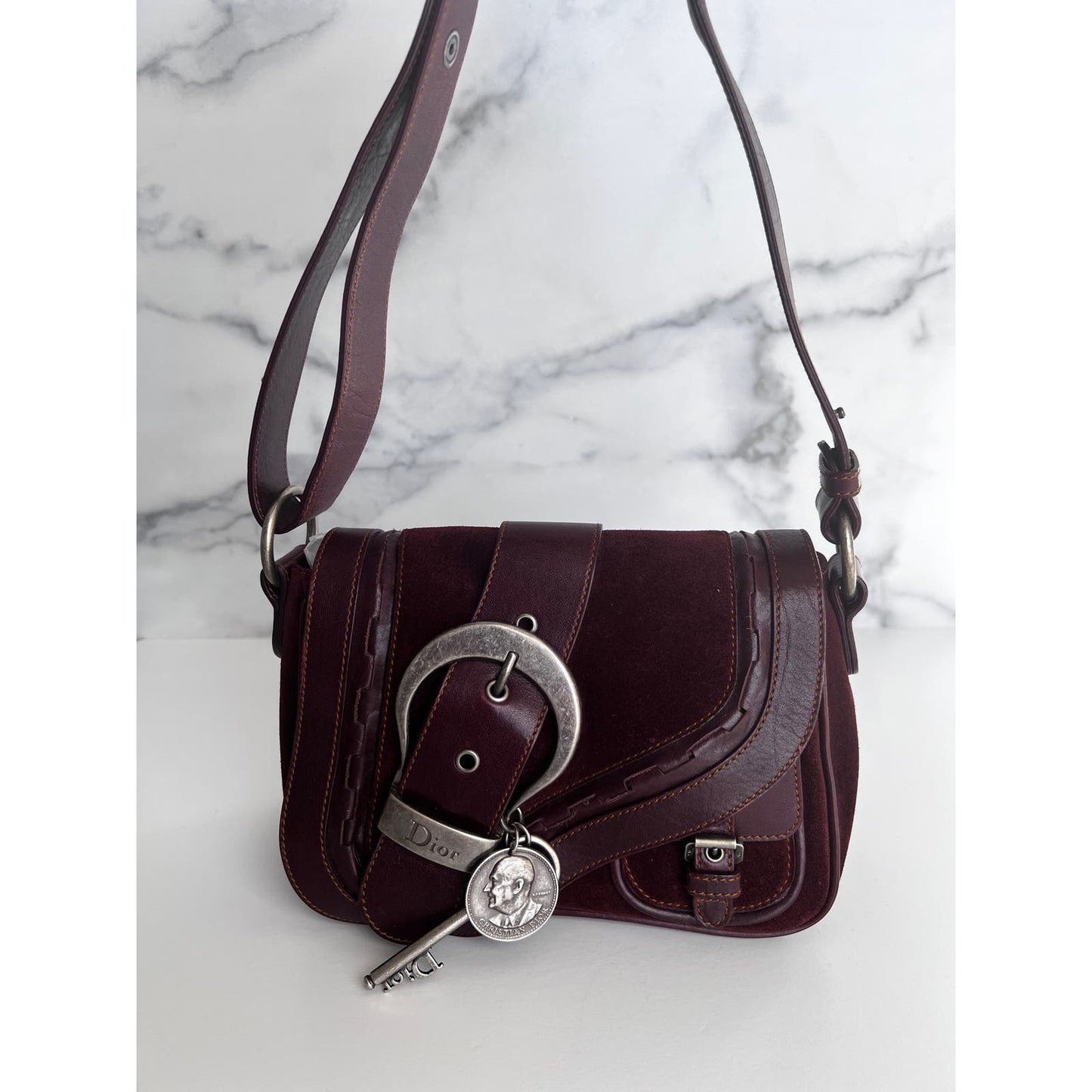 Dior brown suede mini size Gaucho bag