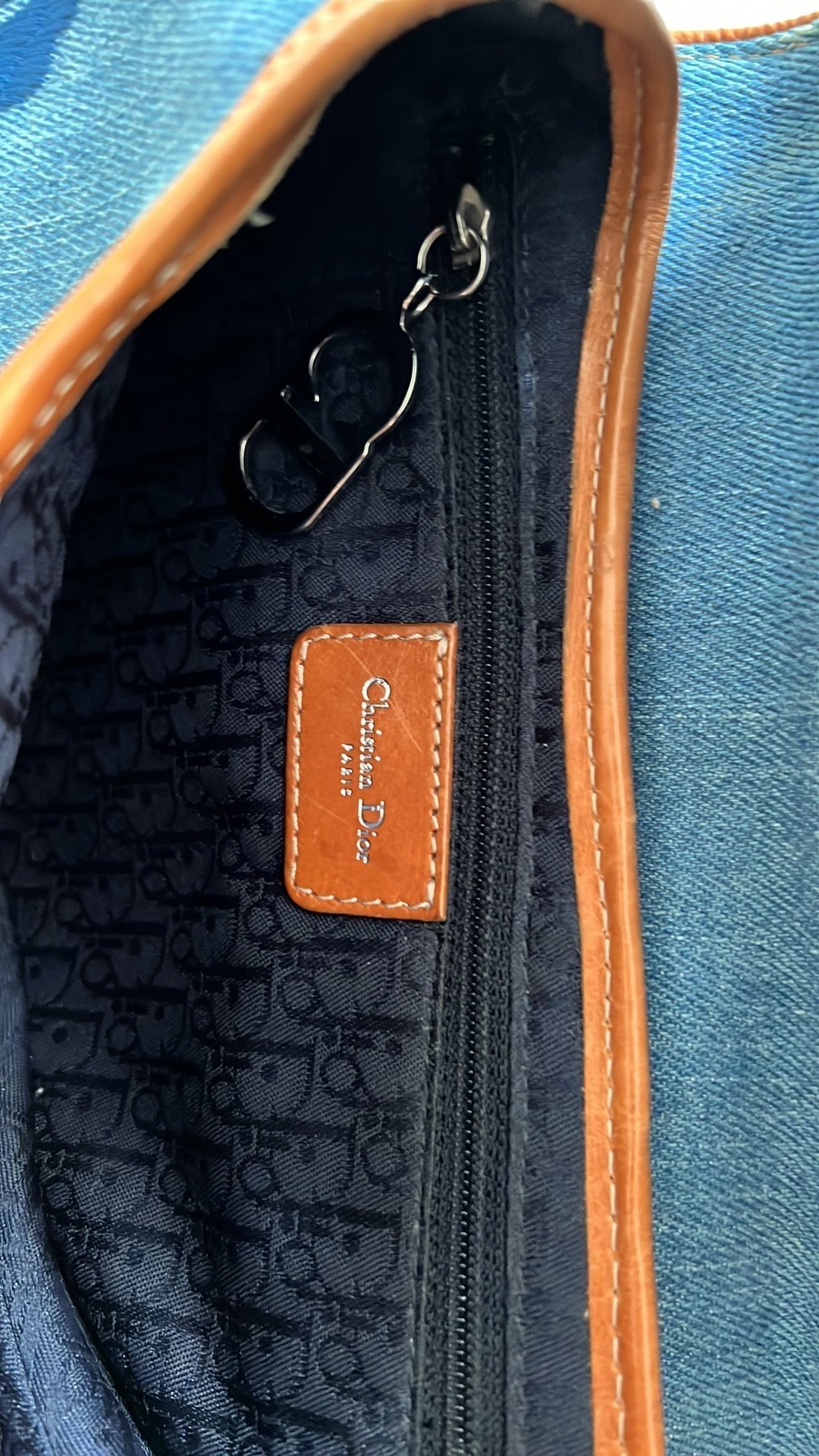 Dior 2000s vintage denim embroidered saddle bag