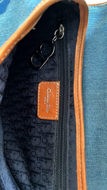 Dior 2000s vintage denim embroidered saddle bag