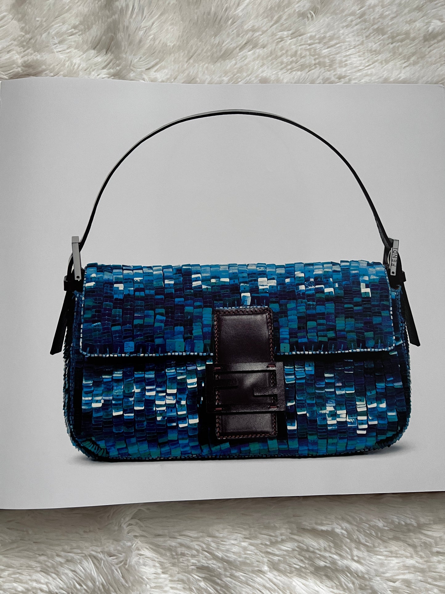 Fendi Vintage blue mermaid sequin baguette bag